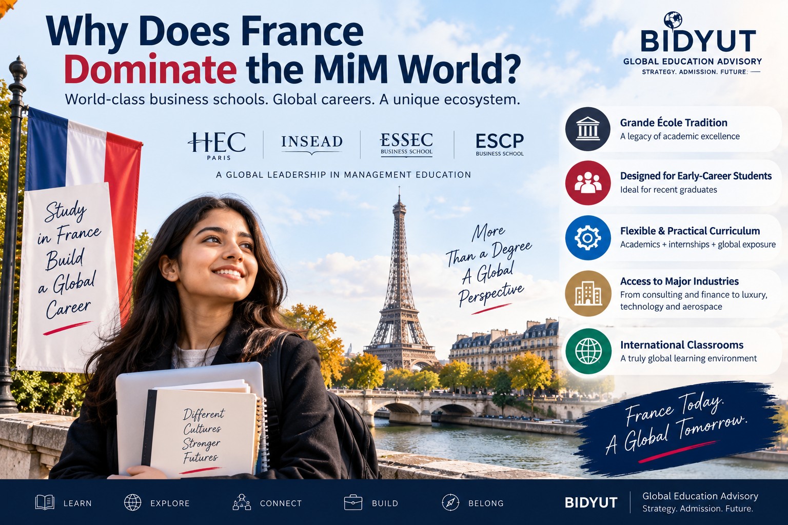 Indian student exploring top Master in Management MiM programmes and business schools in France