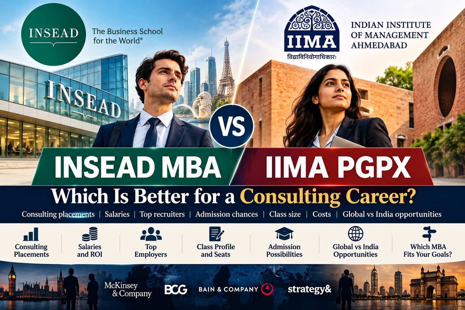 INSEAD MBA vs IIM Ahmedabad PGPX comparison for consulting careers, salaries, recruiters and admissions