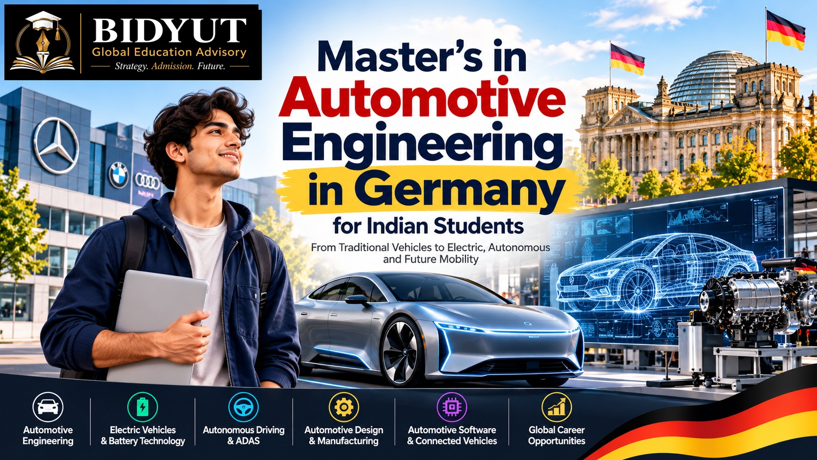 Indian student exploring Master's in Automotive Engineering EV and autonomous driving programmes in Germany
