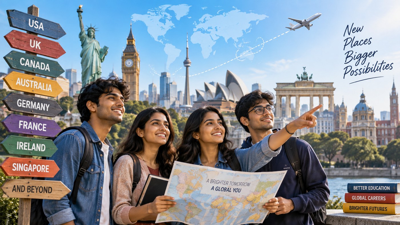 Indian students exploring global study abroad opportunities and international universities.