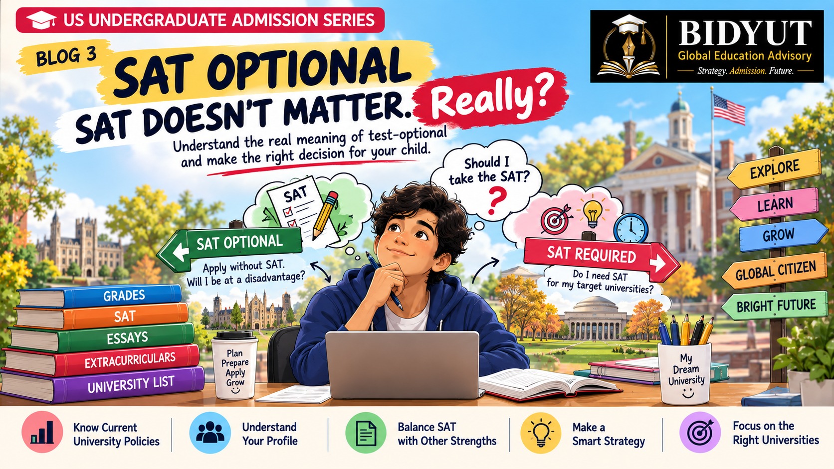 Indian student deciding whether to take the SAT for US undergraduate university admissions – BIDYUT