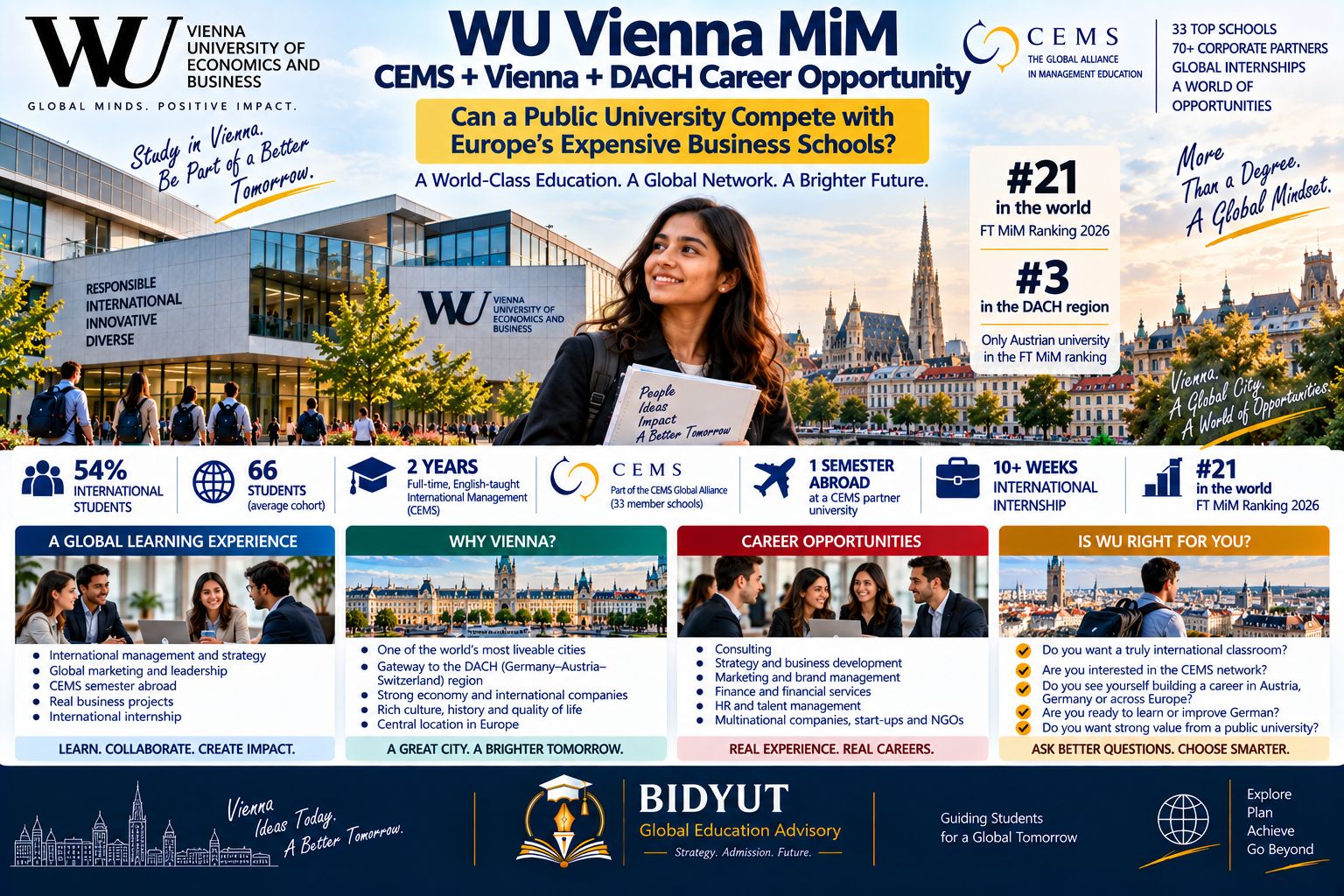 Indian student exploring WU Vienna International Management CEMS with exchange internship and European career opportunities