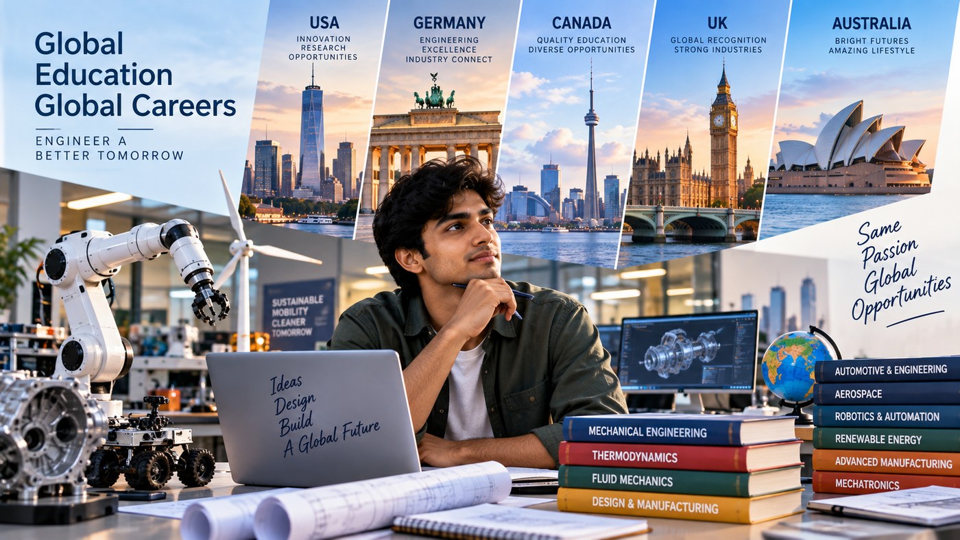 Indian Mechanical Engineering students comparing USA Germany Canada UK and Australia for MS and career opportunities