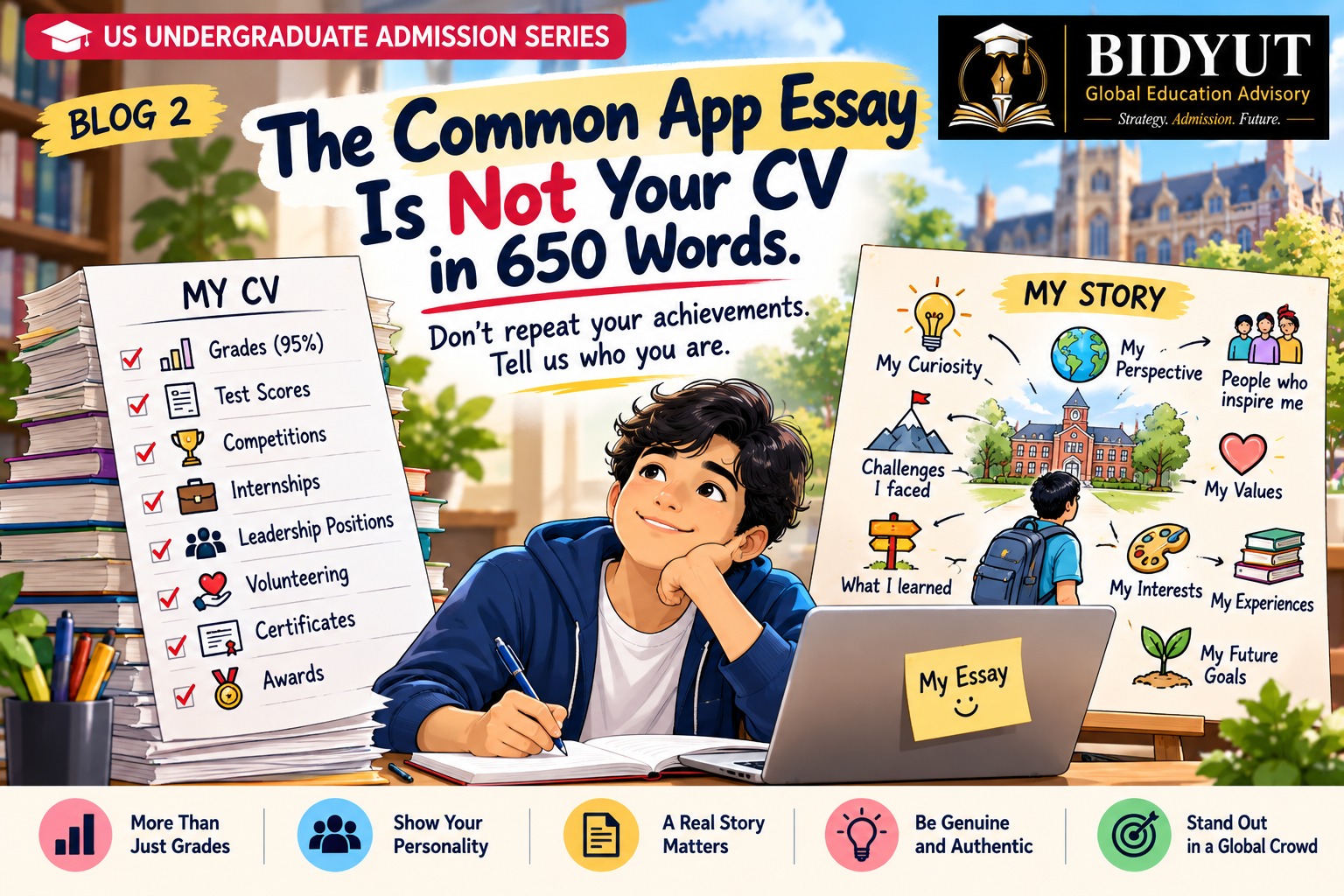 Indian student writing a Common App essay for US undergraduate admissions – BIDYUT